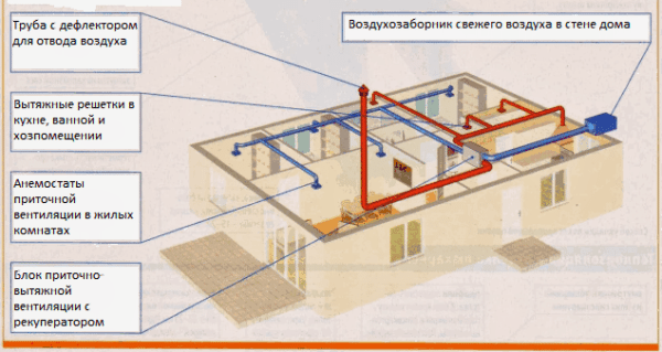 Схема установки вентиляционных каналов в частном доме